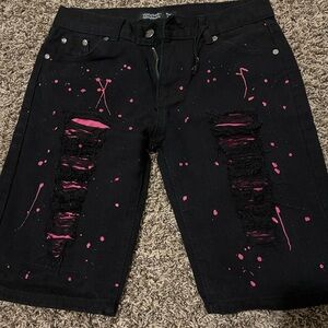 Black and Pink Distressed Women's Shorts